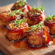 Wrapped Gator Bites: Crispy Bacon Sticky Smoked Paprika Glaze