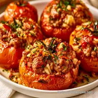 Stuffed Tomatoes Greek with Ground Beef
