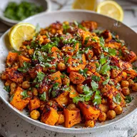 Veganuary Dinner Recipe with Sweet Potato and Chickpeas: Oven-Only Method