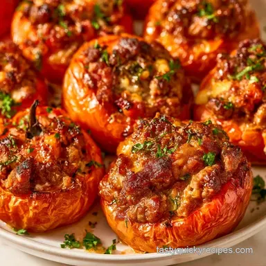 Baked Stuffed Tomatoes with Ground Beef Recipe Card