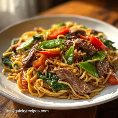 Beef Lo Mein Recipe in 25 Minutes | Savory & Velvety Recipe Card