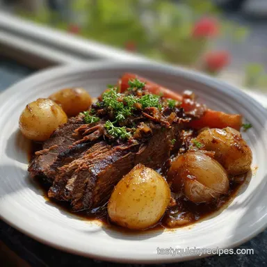 Delicious Jewish New Year Food Idea with Braised Brisket: Velvety Sauce Recipe Card