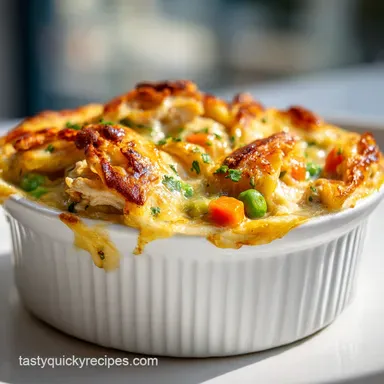 Chicken Pot Pie Casserole with Biscuits in 50 Minutes Recipe Card