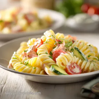 Office Potluck Recipe with Creamy Pasta Salad in 30 Minutes Recipe Card