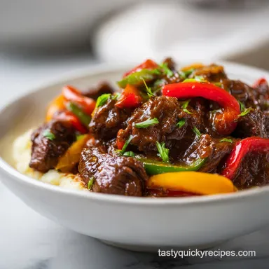 Crockpot Pepper Steak with Tender Beef and Peppers Recipe Card