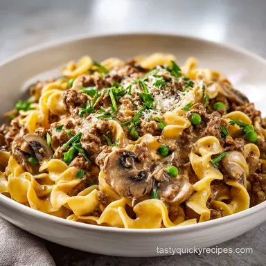 Ground Beef Stroganoff in 30 Minutes Recipe Card
