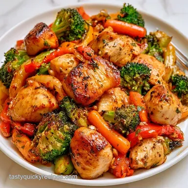 One Pan Chicken with Mixed Veggies Recipe Card