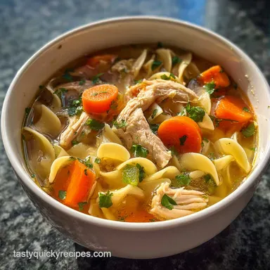 Instant Pot Chicken Noodle Soup in 25 Minutes - Creamy Recipe Card