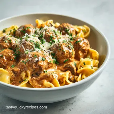 Meatball Stroganoff Ready in 30 Min: Creamy Baked Recipe Card