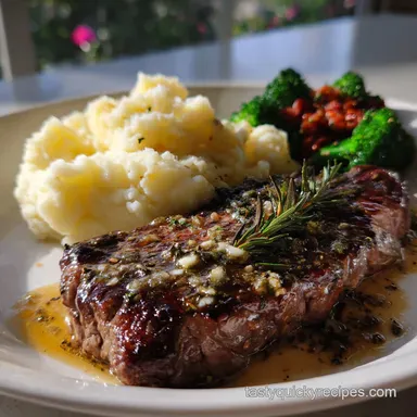 New Years Eve Easy Dinner Idea with Garlic Butter Steak Recipe Card
