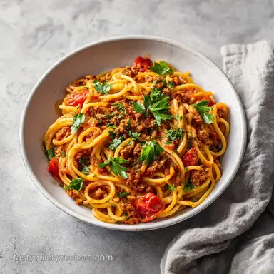 One Pot Spaghetti with Meat Sauce in 30 Minutes Recipe Card