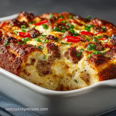 Breakfast Casserole: Ultimate Overnight Sausage Sourdough Bake Recipe Card