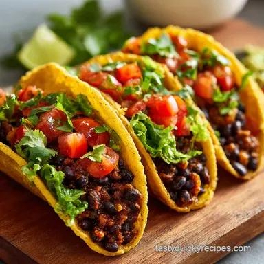 Vegan Taco Recipe with Spicy Black Beans in 25 Minutes Recipe Card