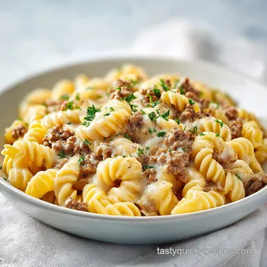 Stovetop Creamy Ground Beef Pasta (30m)
