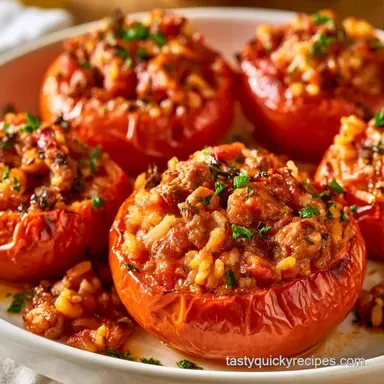 Stuffed Tomatoes Greek with Ground Beef Recipe Card