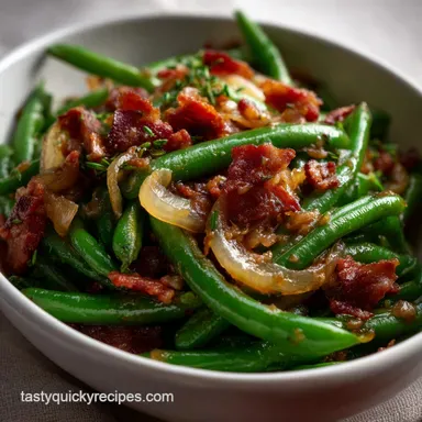 Canned Green Bean Recipe: 10-Minute Bacon Onion Side Recipe Card