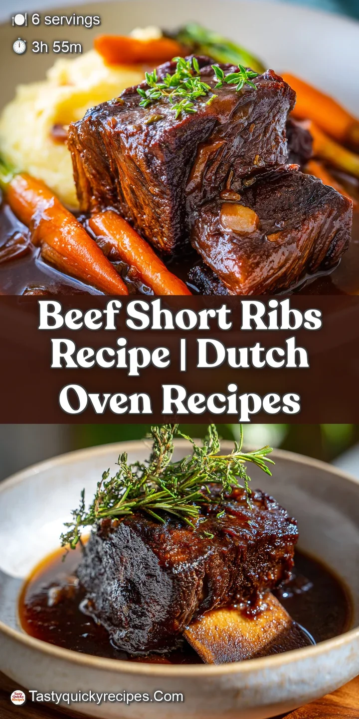 Close-up of fork-tender braised short rib, with visible marbling and a deeply caramelized crust, bathed in a rich, glossy ...