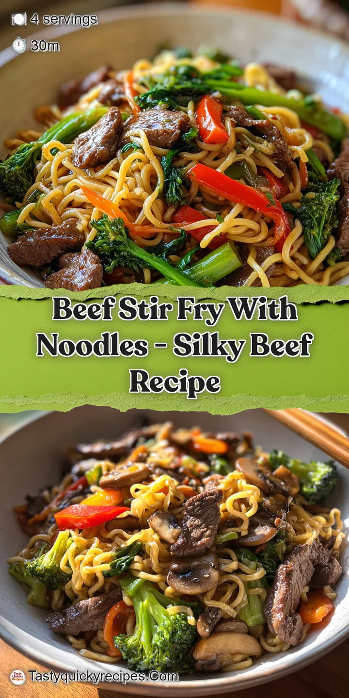 Close-up reveals the rich, dark sauce coating tender beef and noodles, highlighting textures and steaming warmth, visually...