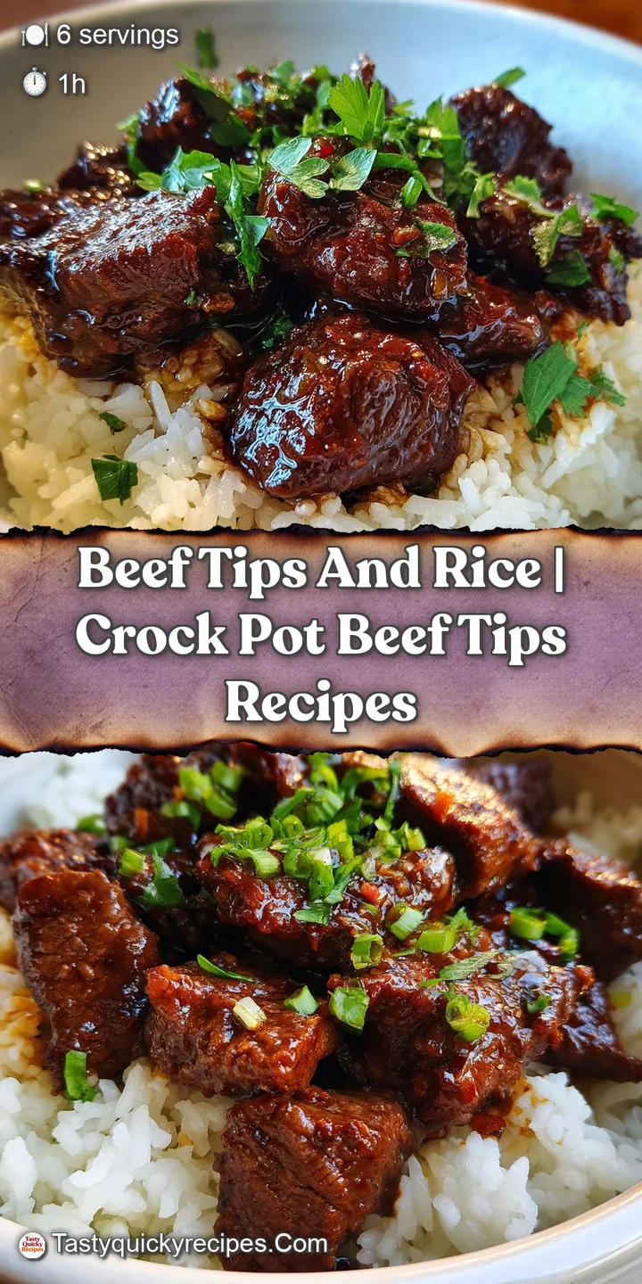 Up-close: Savory beef tips glistening in a decadent, creamy mushroom gravy, nestled amongst tender rice. A comforting, hea...