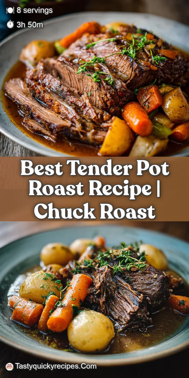 Close-up reveals the shredded, fork-tender texture of pot roast, glistening with savory gravy. Rustic and comforting, read...