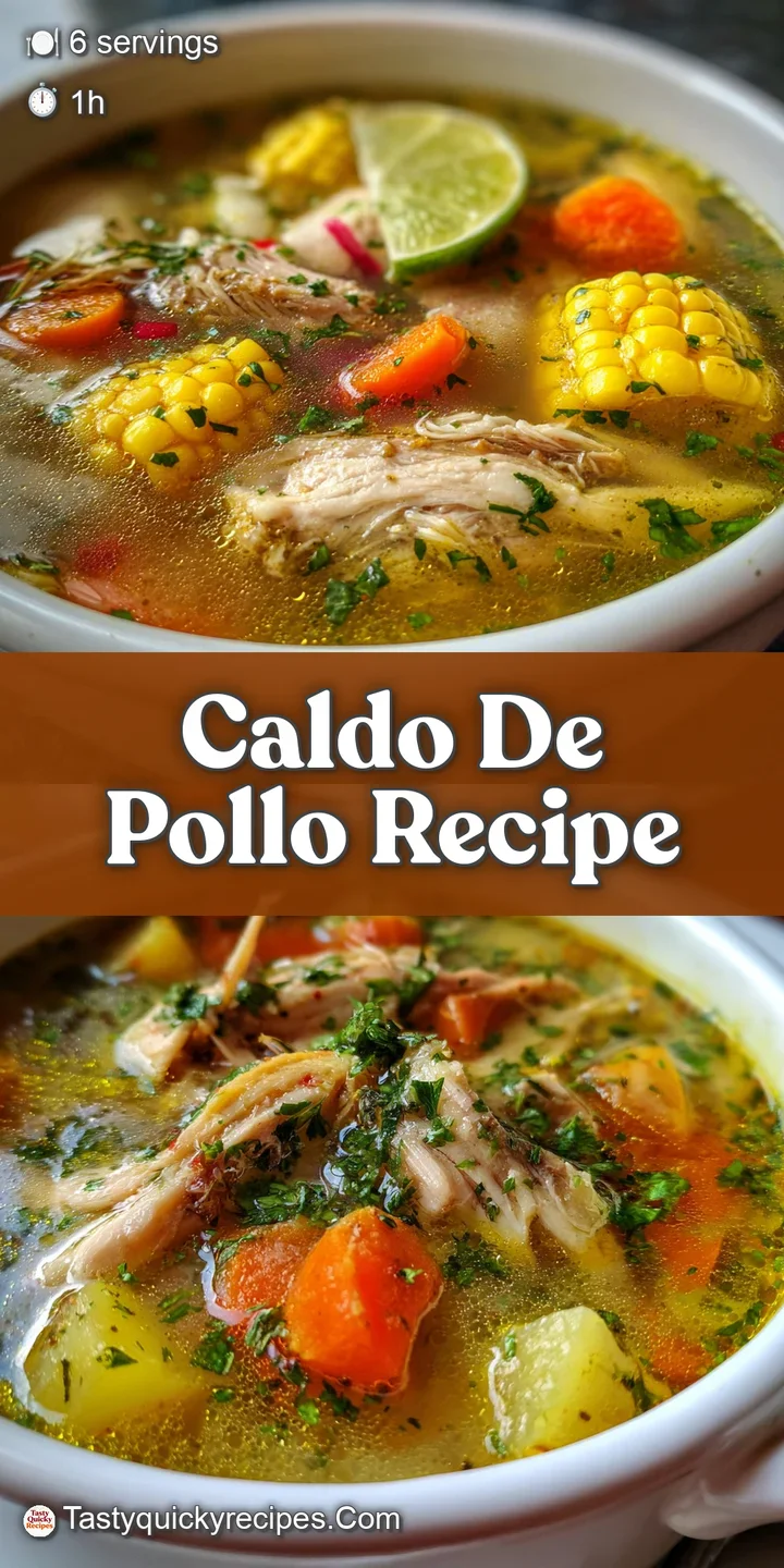 Close-up of Caldo de Pollo reveals juicy chicken, soft carrots, and fragrant herbs in a clear, golden broth. A delicious a...