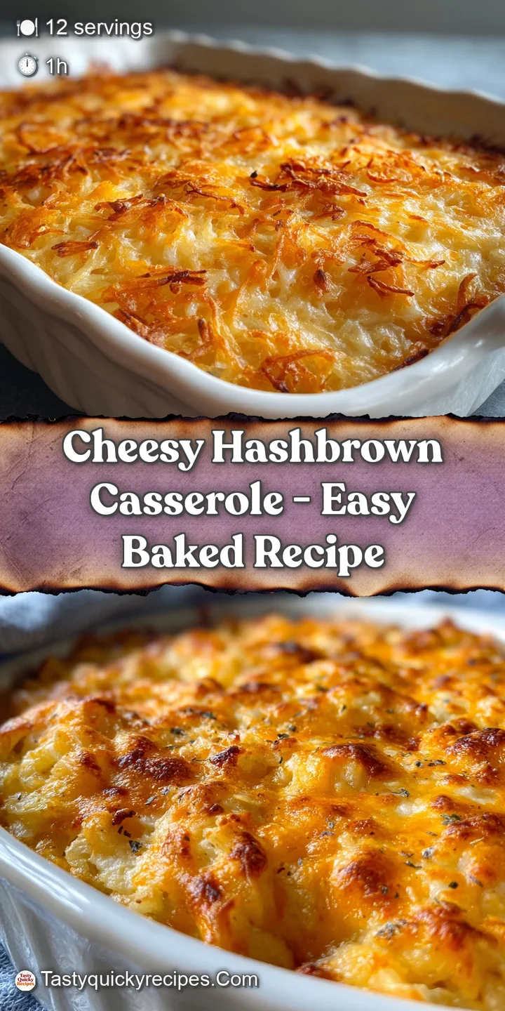 Close-up captures the irresistible texture of a cheesy hashbrown casserole, with bubbling cheese and crispy potato edges t...