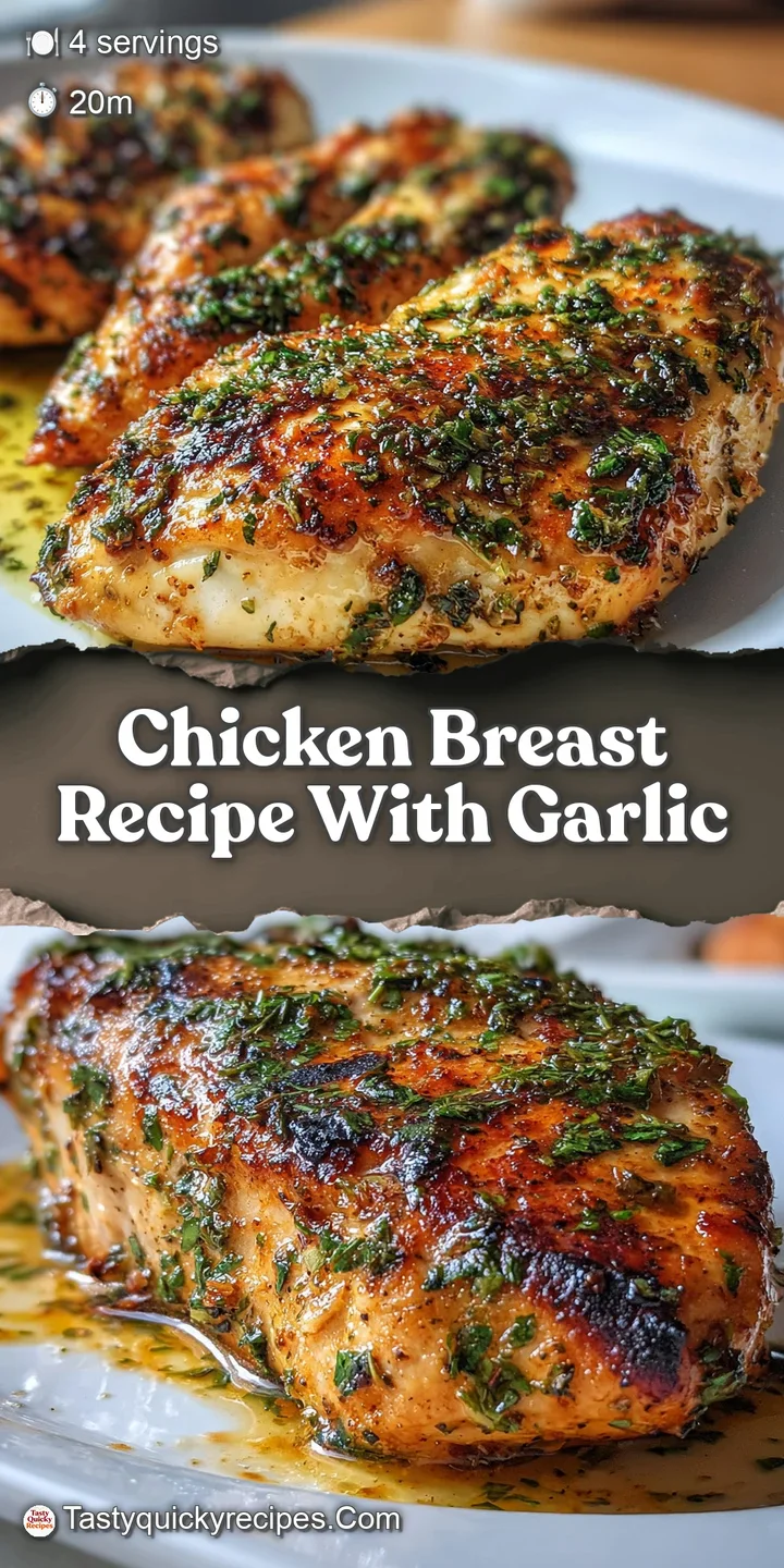 Close-up reveals a tender, garlic-herb crusted chicken, browned edges. The glistening garlic and herb coating hints at ri...