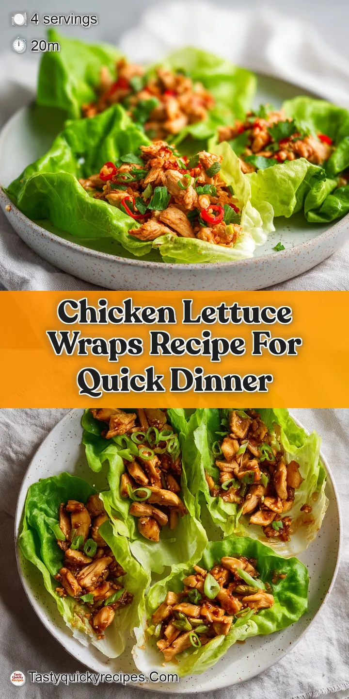 Close-up of a juicy chicken lettuce wrap, highlighting the textures of the savory chicken and crisp lettuce. Hints of sesa...