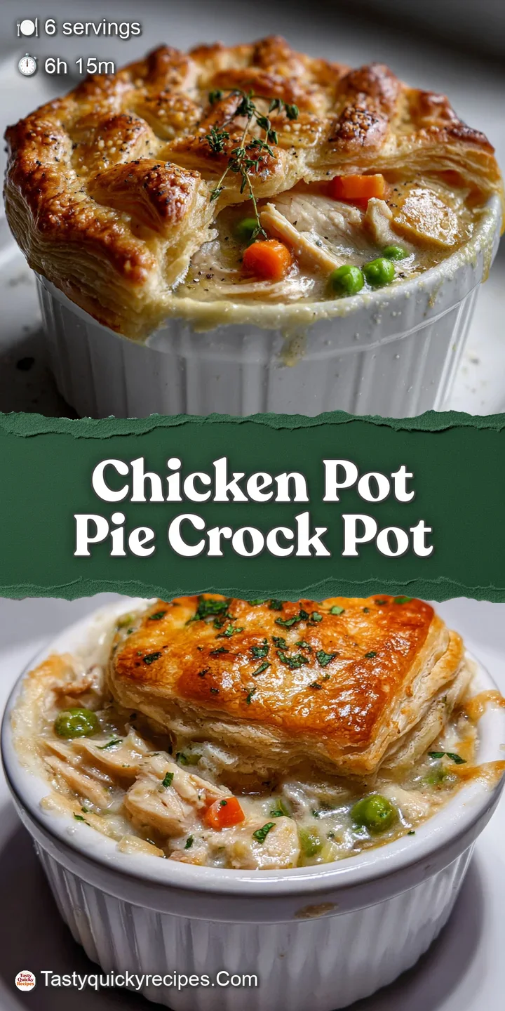 Close-up of a steaming, creamy chicken pot pie filling with tender chicken and colorful vegetables under a flaky crust.