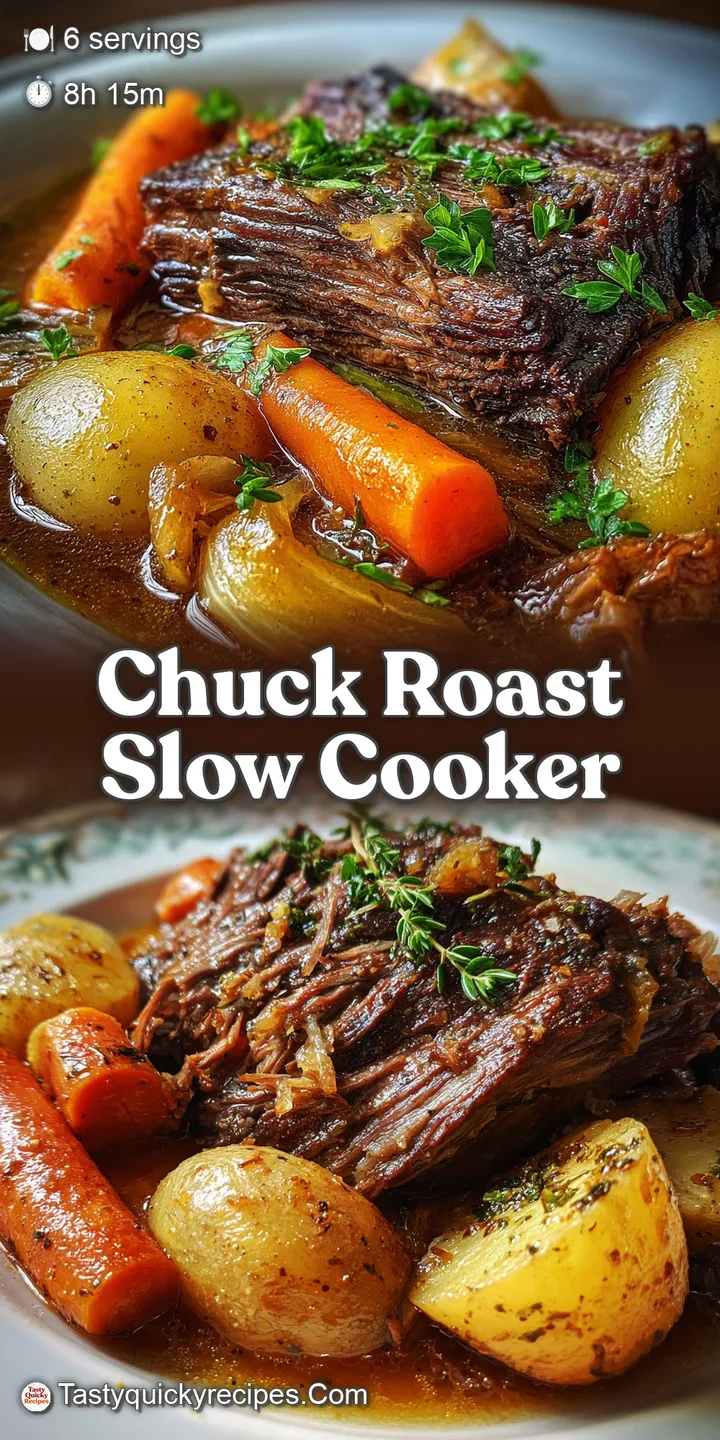 Close-up of juicy, slow-cooked chuck roast, its dark, caramelized exterior contrasting with the tender, shredded meat inside.