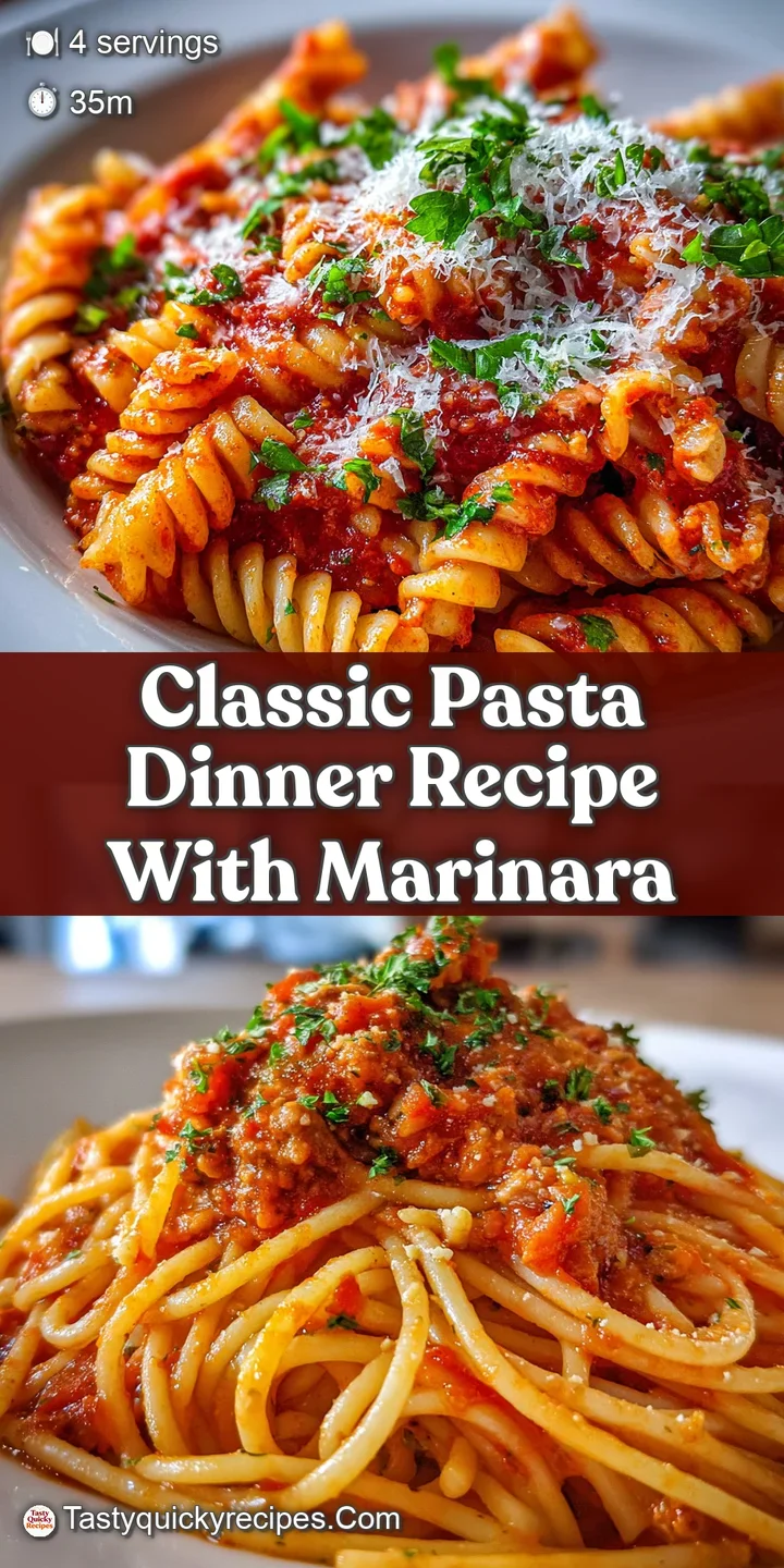 Close-up reveals tender pasta strands coated in a thick, rustic tomato sauce. Hints of garlic and herbs. A warm, satisfyin...