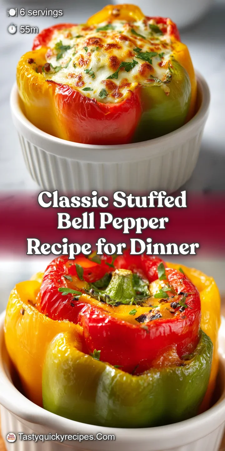 Close-up of a stuffed pepper showing the moist, savory sausage and rice filling. Hints of melted cheese. Colorful and appe...