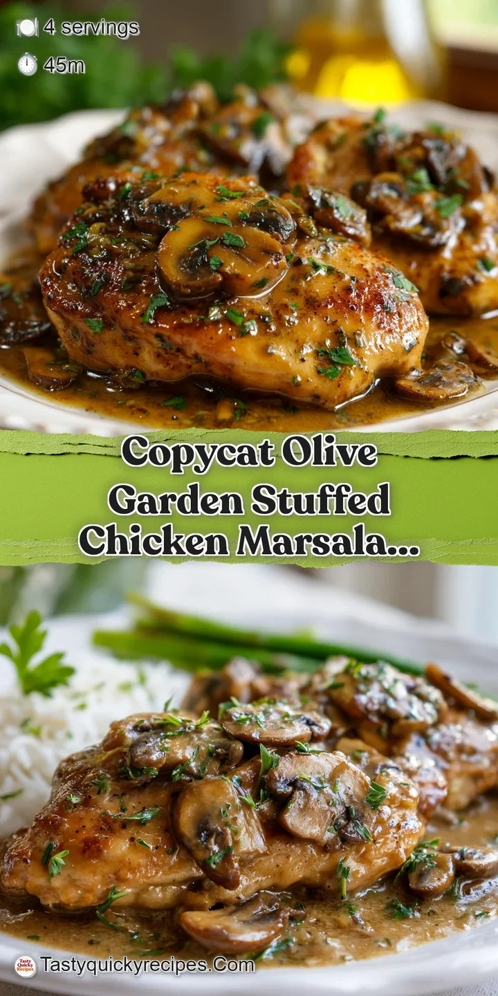 Close-up of stuffed chicken marsala: Juicy chicken oozes creamy filling, with a deep brown, glossy Marsala sauce and delic...
