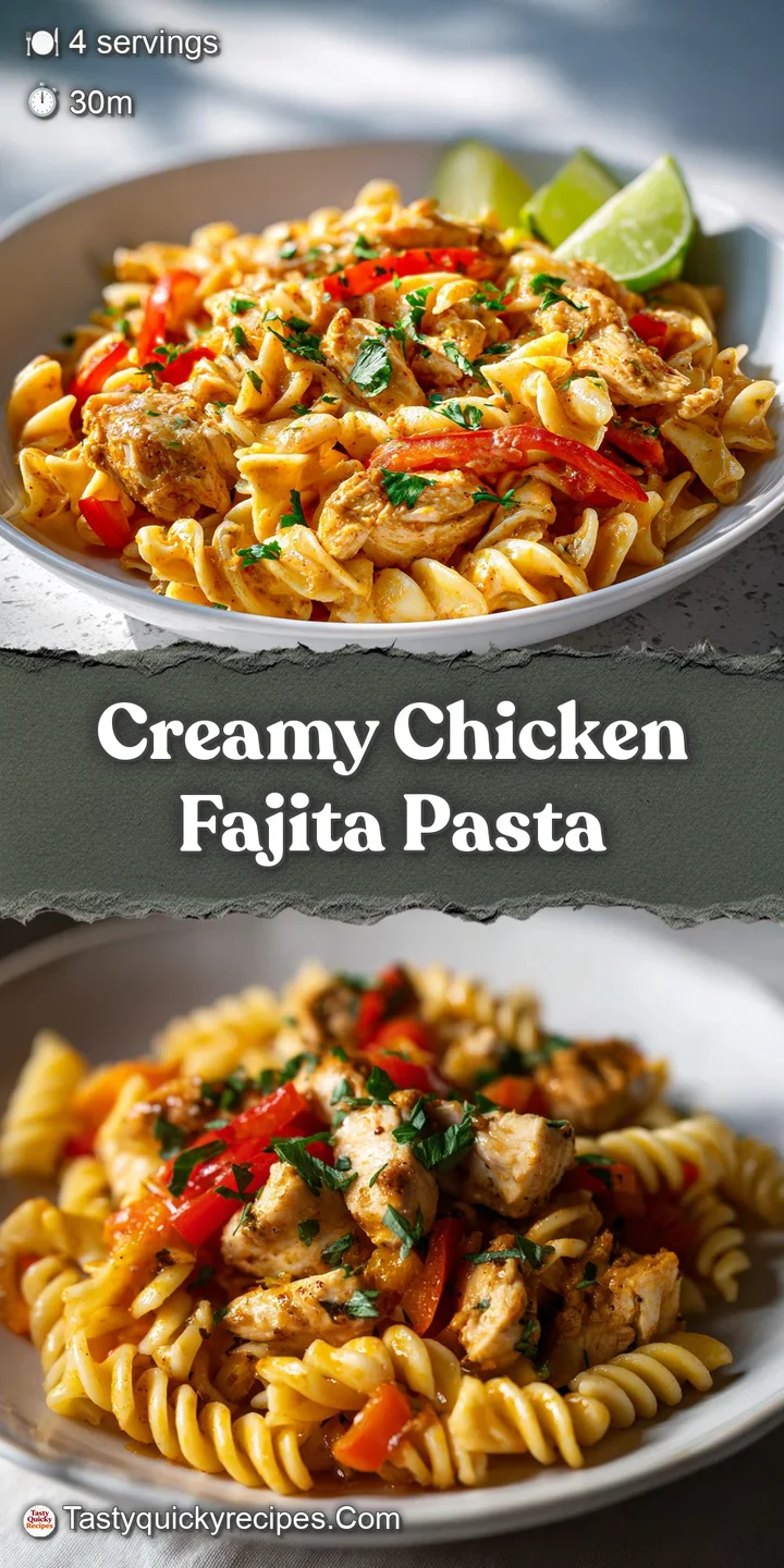 Close-up of glistening pasta coated in creamy sauce, showcasing the juicy chicken and vibrant peppers, tempting and flavor...