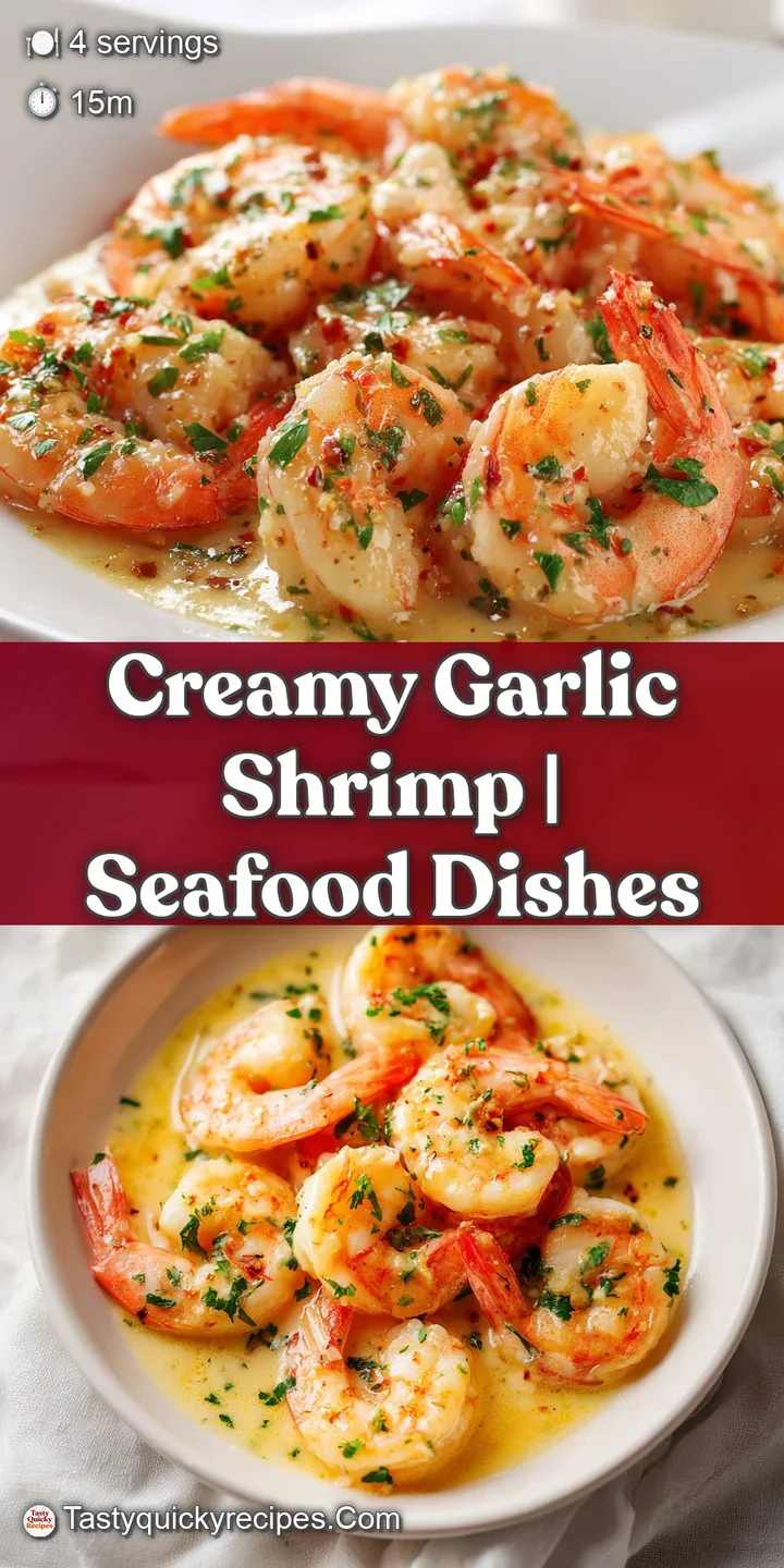 A macro shot of tender shrimp glistening in a rich, buttery cream sauce with finely chopped parsley and garlic.