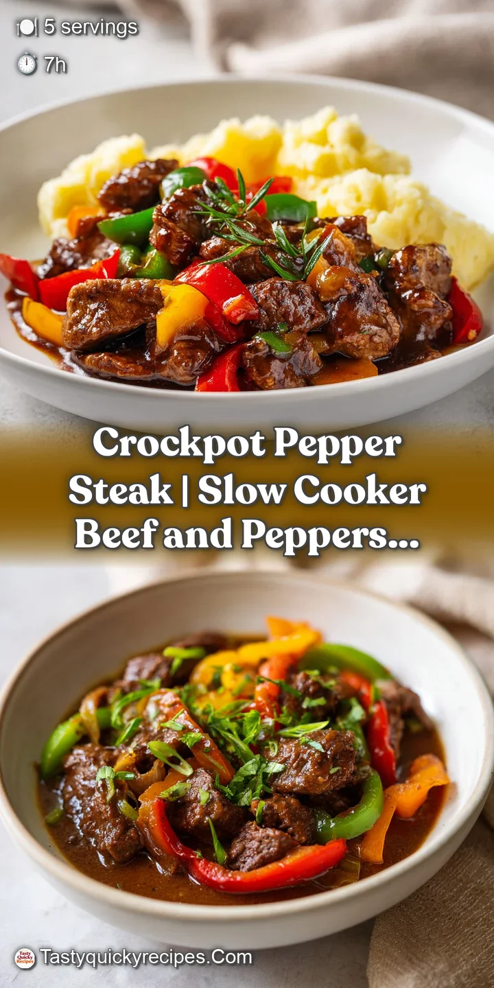 Juicy, dark beef pieces and bright, softened bell peppers coated in a glistening, savory sauce.