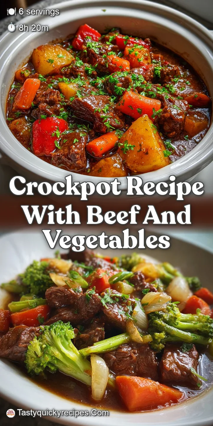 Close-up of tender beef chunks and carrots, glistening in savory broth. The vibrant colors and textures make your mouth wa...