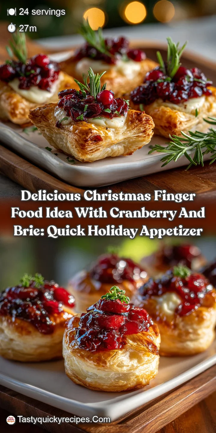 Close-up of a cranberry brie bite, the flaky pastry crust a perfect contrast to the smooth, melted brie and tart cranberries.