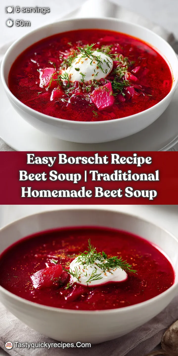 Close-up of ruby-red borscht, revealing tender shredded beets and leafy greens, glistening slightly.