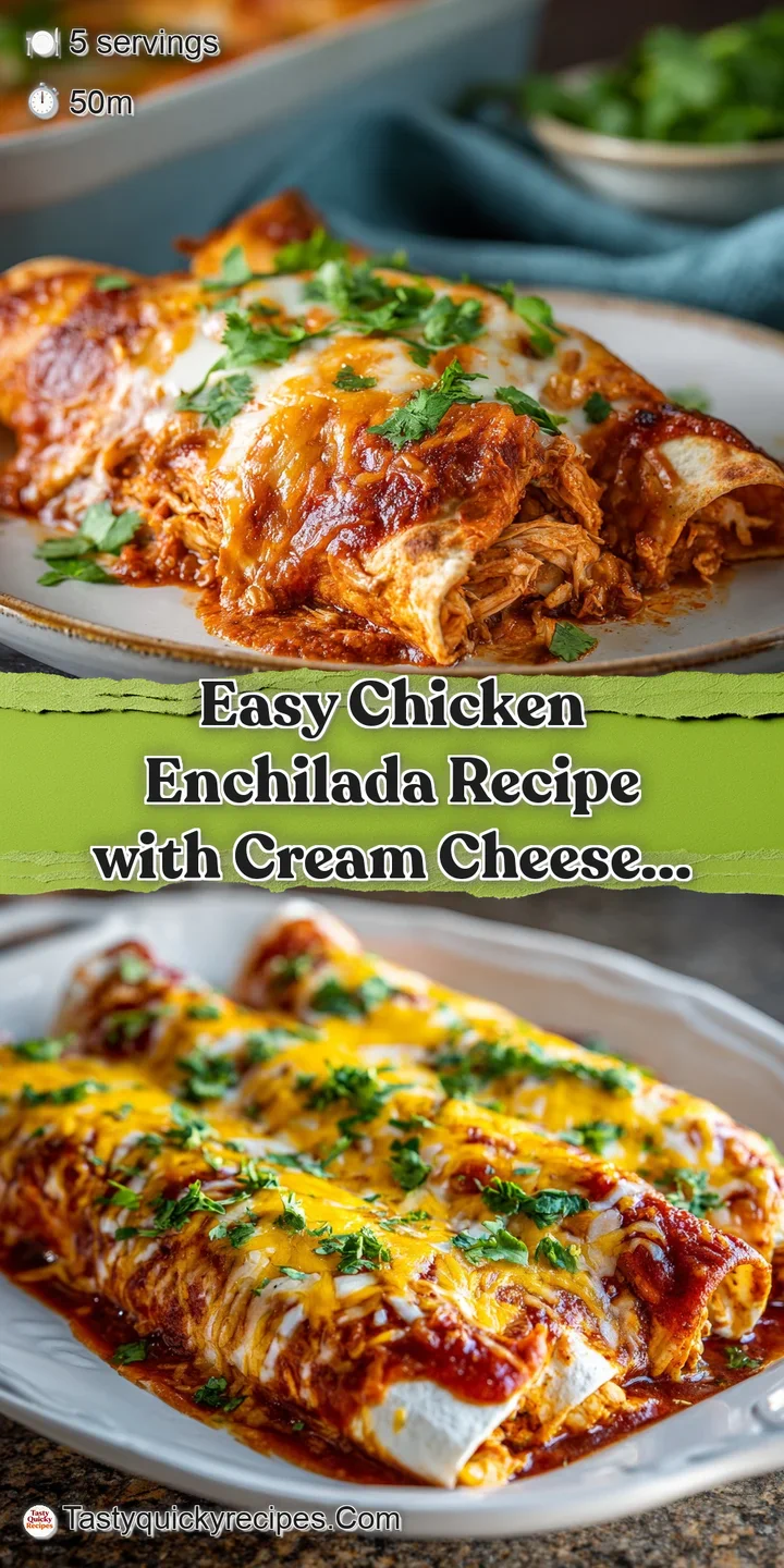 Close-up of a chicken enchilada with melted cheese oozing, showing the warm, saucy filling. Hints of seasoned chicken and ...