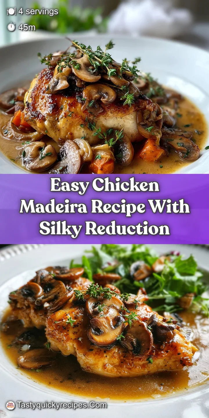 Close-up of tender chicken, glistening sauce, and earthy mushrooms. Steam rises, hinting at savory warmth, inviting and de...