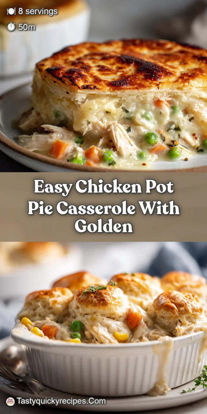 Close-up of a golden biscuit revealing a glimpse of the steaming, creamy chicken filling within the pot pie casserole.