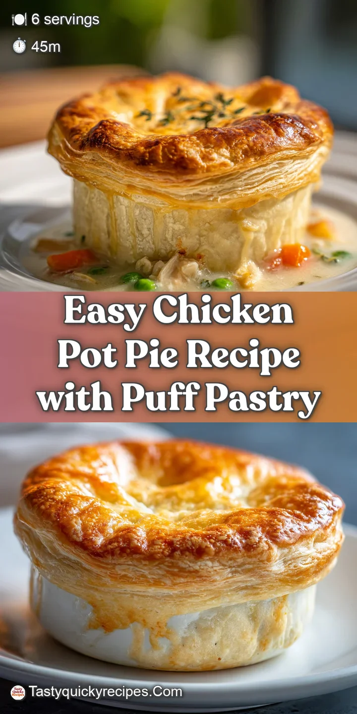 Close-up reveals steaming, savory chicken pot pie with glistening, golden crust and bits of colorful vegetables peeking th...