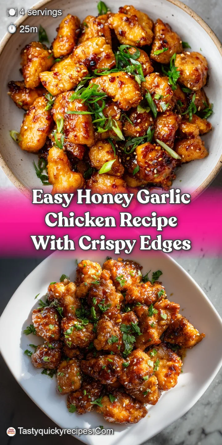 Close-up captures the crispy, sticky glaze on the honey garlic chicken, highlighting the rich brown hues and textures of t...