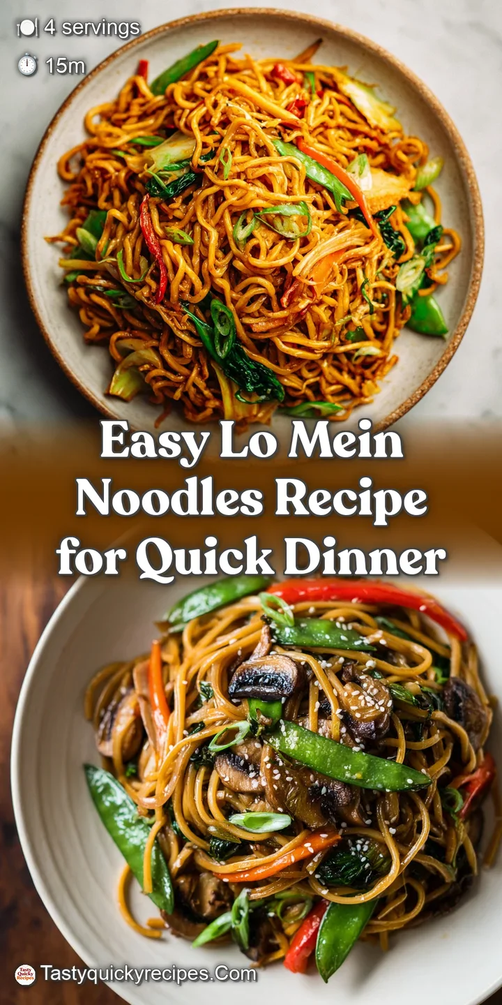 Close-up capturing the sheen and texture of lo mein noodles, coated in a rich sauce with tender vegetables.