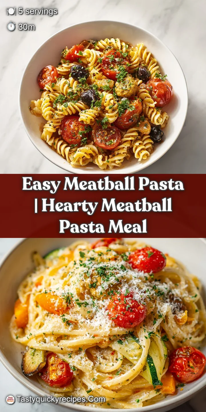 Close-up of a tender meatball in rich tomato sauce clinging to pasta, highlighting the dish's appealing, rustic texture.