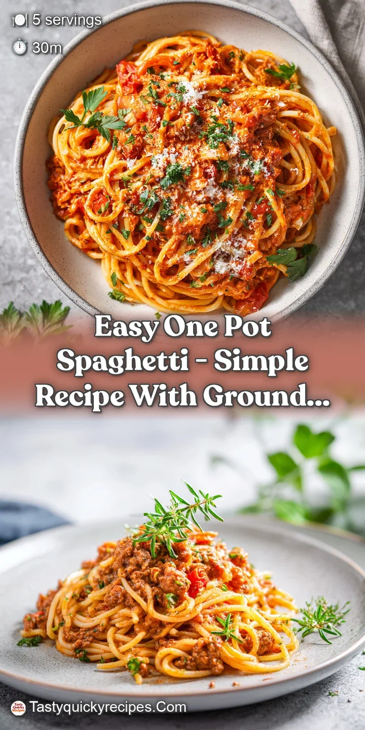 Close-up of glistening spaghetti strands coated in rich, red meat sauce with bits of herbs and tantalizing flecks of melte...