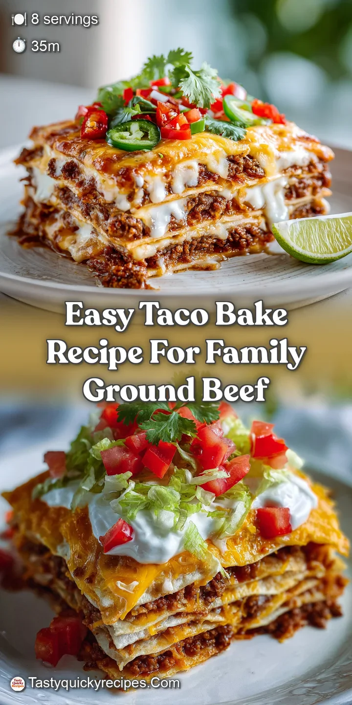 Close-up of taco bake: bubbly, melted cheese and seasoned ground beef, with hints of tomato and green chilies peeking thro...