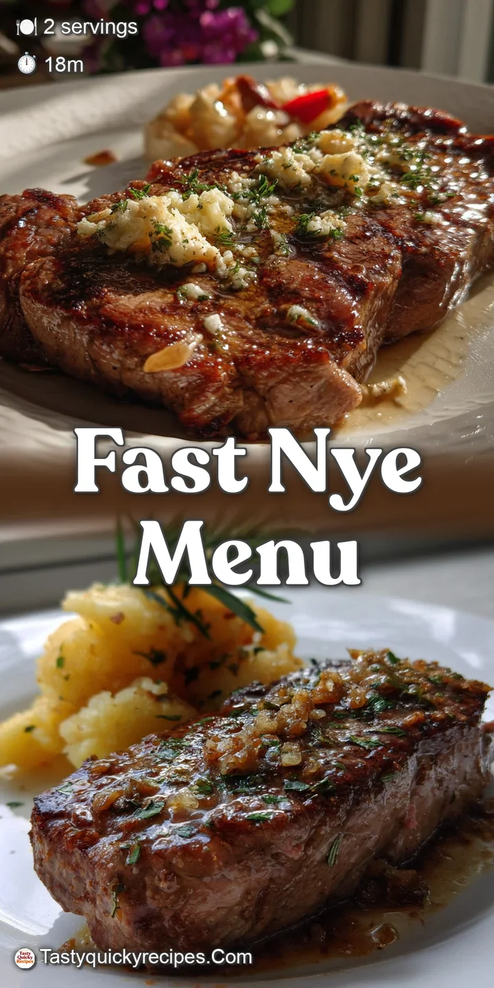 Close-up of a juicy steak, its surface lightly charred, swimming in a pool of golden garlic butter. Steam rises, hinting a...