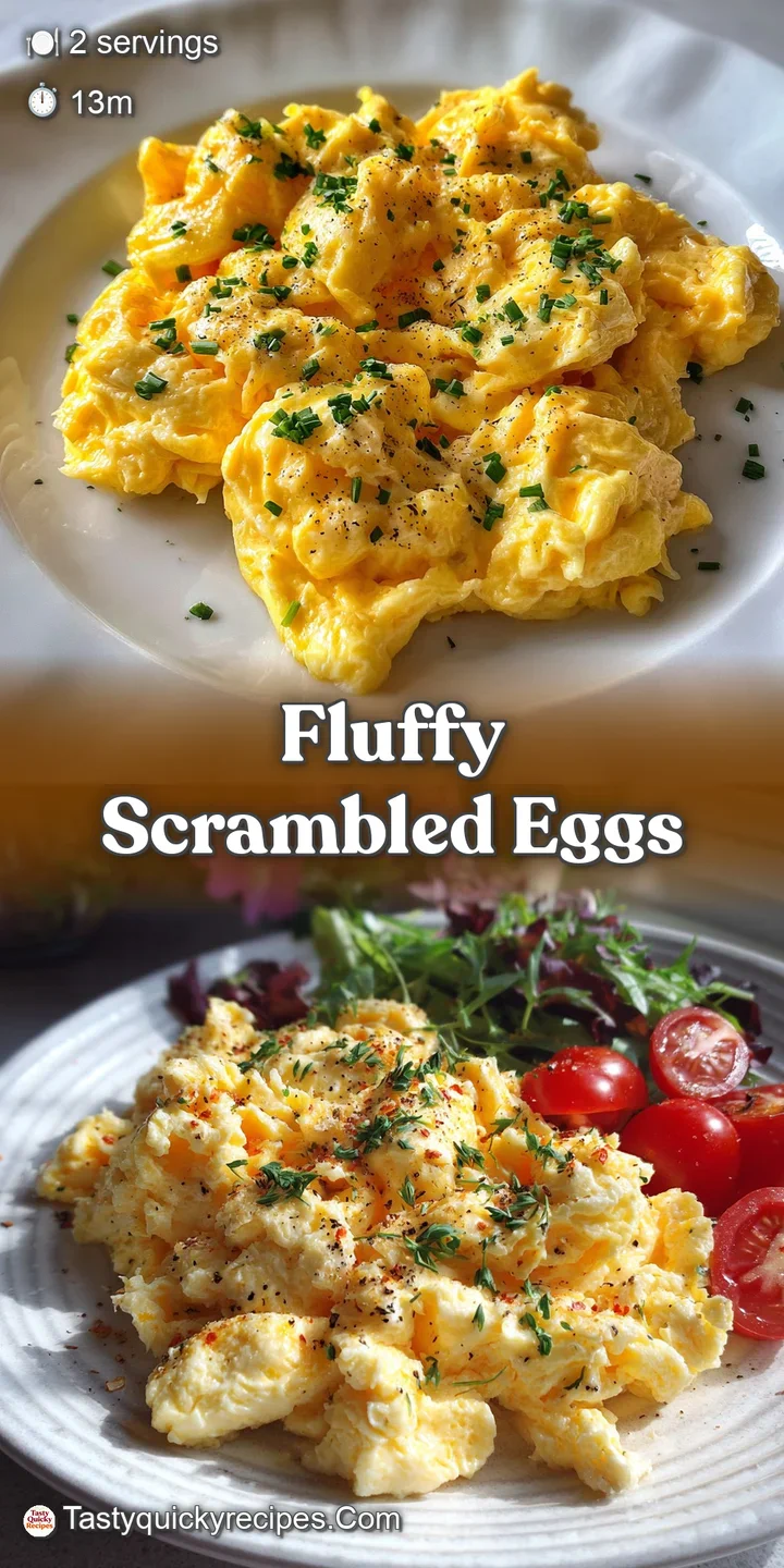 Close-up reveals soft, pillowy texture of the lightly seasoned scrambled eggs, steam rising and catching the light; creamy...